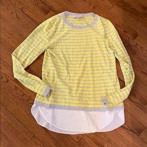 LOFT size small sweater yellow and gray stripes